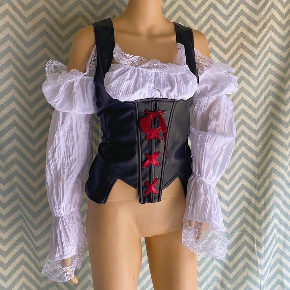 Medieval Style Faux Leather Corset Blouse